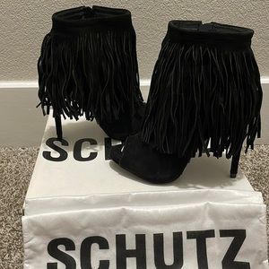 Schultz black suede fringe leather bootie